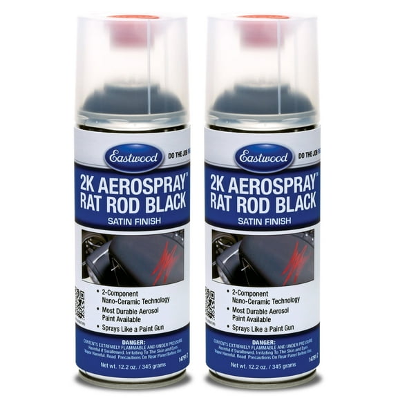 Eastwood 2K Catalyzed Aerospray Durable Rat Rod Satin Black Finish Spray Paint Aerosol 12.2 oz 2 Pack