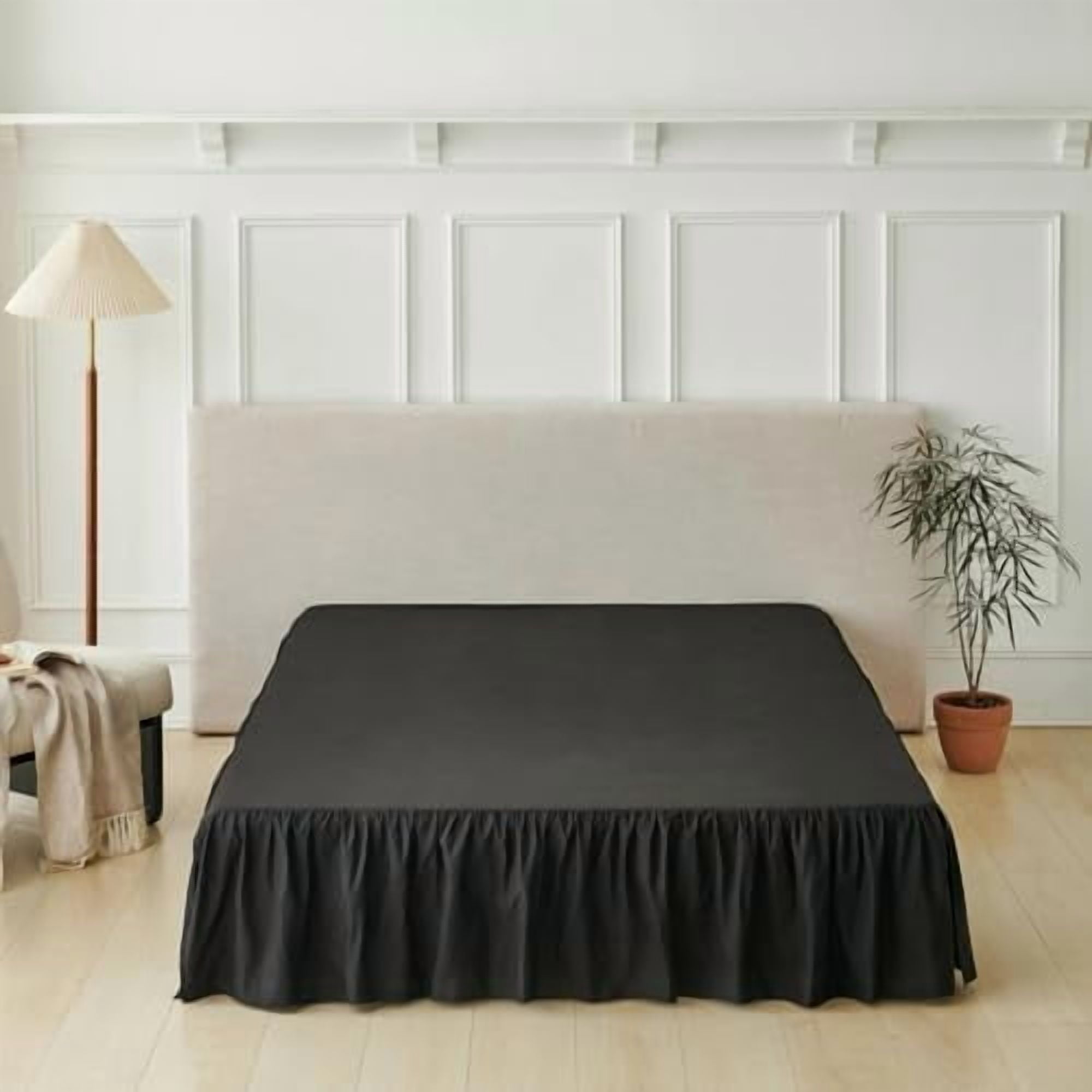 Bed Skirt Twin Size Ruffled Bed Skirt with Split Corners, Black Bed Skirts 14 Inch Drop, Bed Skirting with Platform, 14'' Twin