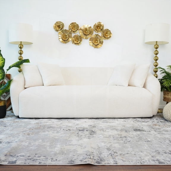 Modern Mid-Century Boucle Sofa in Ivory with Solid Wood, 43.3"D x 84.6"W x 29.5"H for Living Room