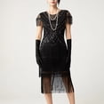 thumbnail image 6 of BLTIBY Womens Cocktail Evening Gown Dress Sequin Tassel Mesh Patchwork Bodycon Party Short Sleeve Round Neck Flapper Dresses Silver XL, 6 of 6