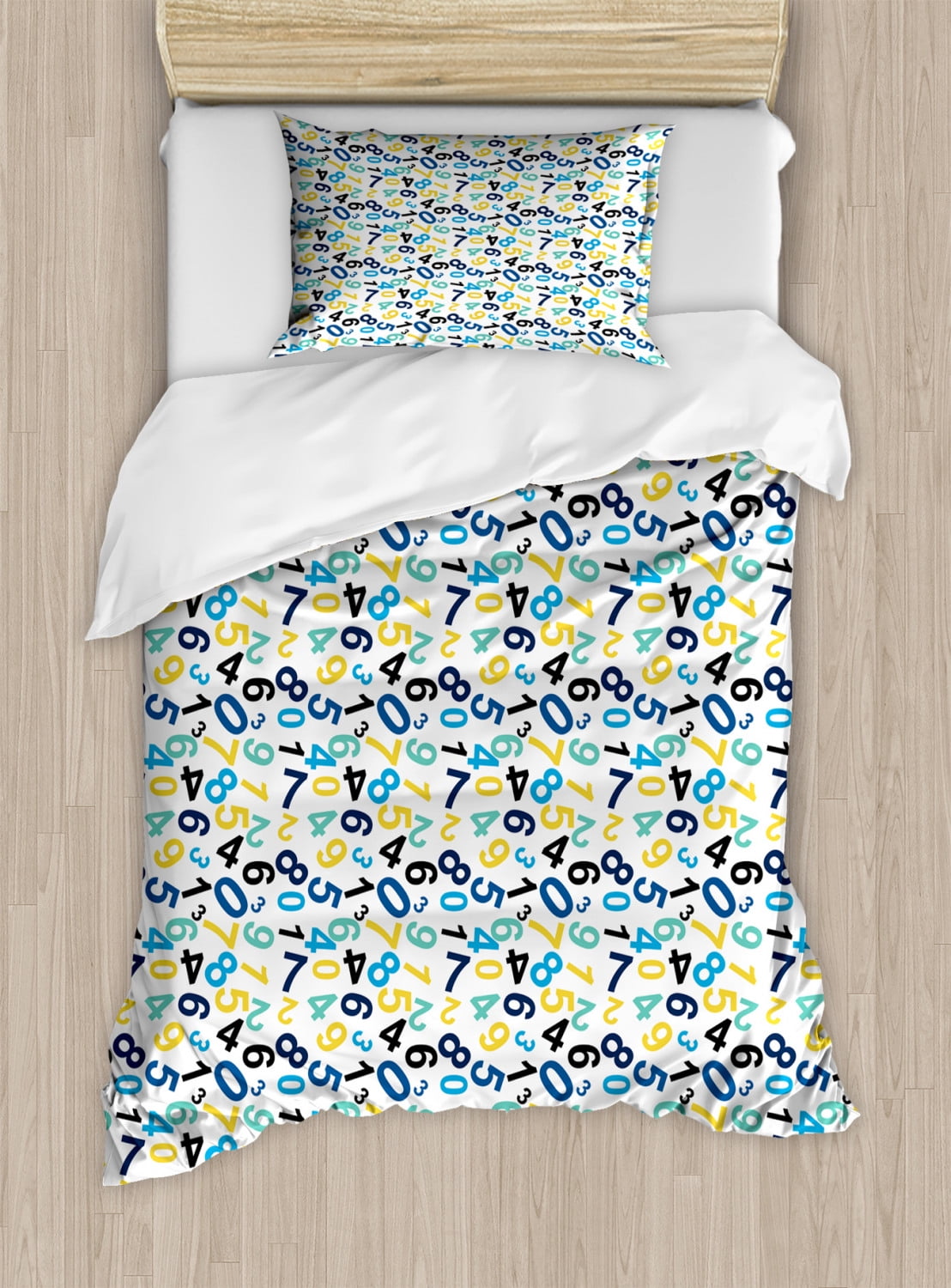Numbers Duvet Cover Set Twin Size, Math Themed Numbers Pattern Algebra