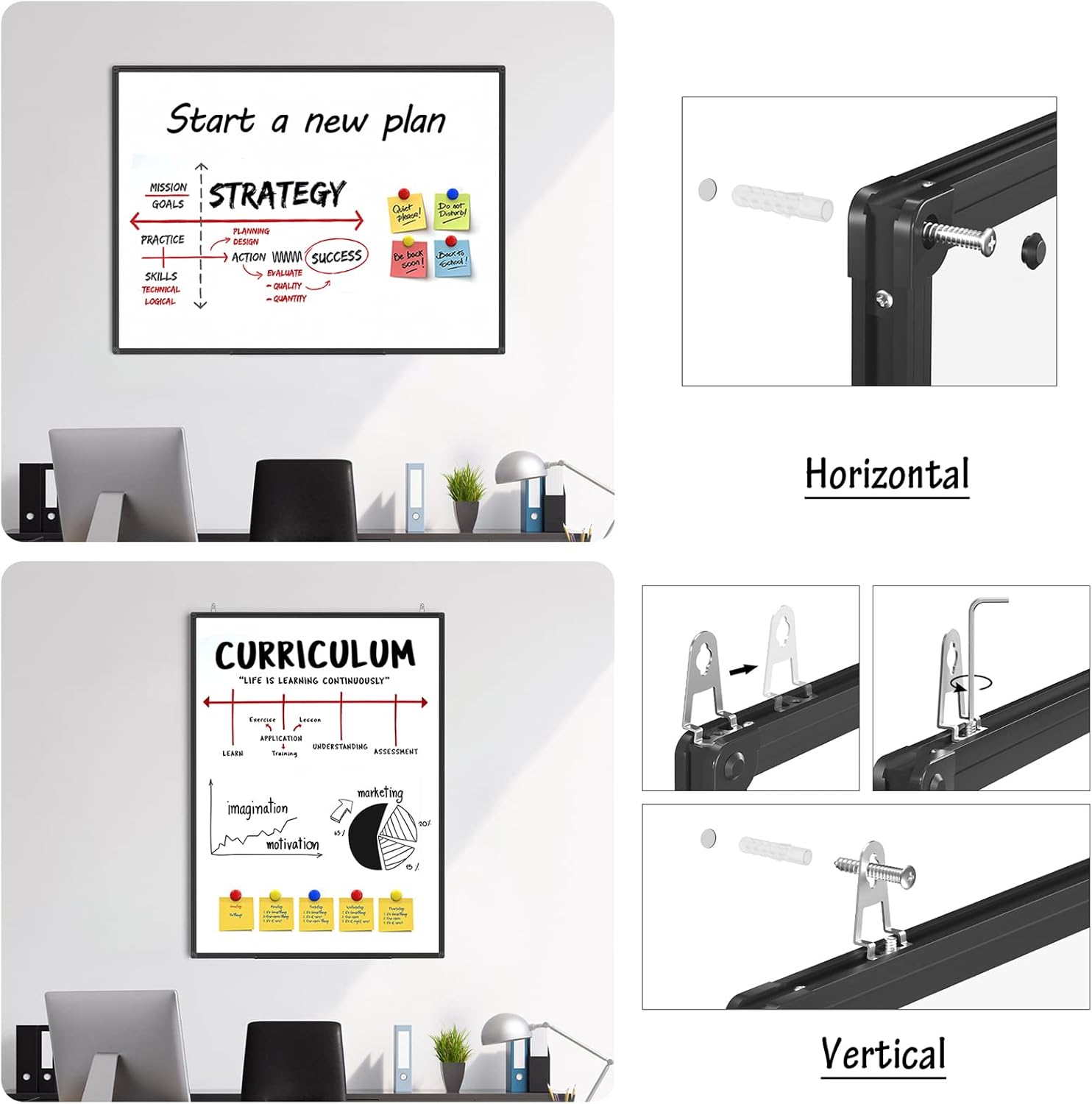 48" X 36" Magnetic Dry Erase Whiteboard with Black Aluminum Frame, Hanging Whiteboard for Home, School, Office, Kitchen