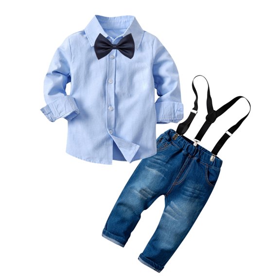 IROINNID Little&Big Boys Gentlemen Suit Summer Short Sleeve Shirt Jeans Formal Outfits with Bow-tie Four-piece Set