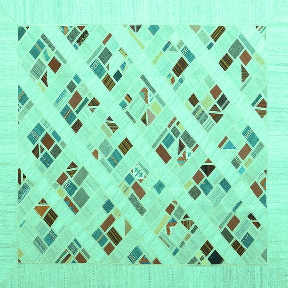 Ahgly Company Indoor Square Solid Turquoise Blue Modern Area Rugs, 8' Square