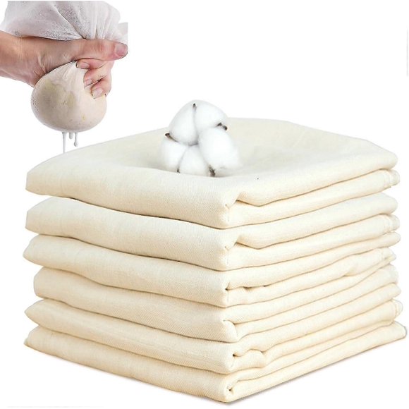 Pack of 6 cheesecloths, 50 x 50 cm, finely woven, grade 100, pure cotton