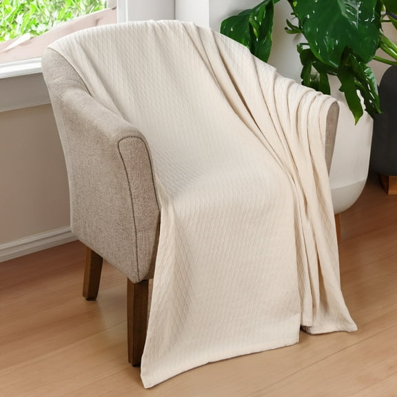 BNM Diamond Cotton Blanket, Full/ Queen, Ivory