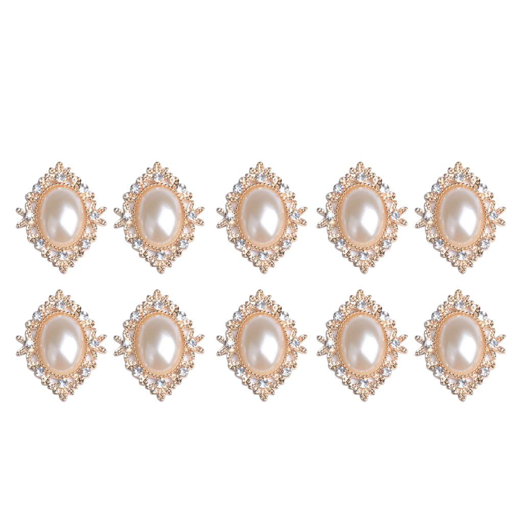10pcs Oval Alloy Pearl Crystal Flatback Buttons DIY Jewelry Making Findings 