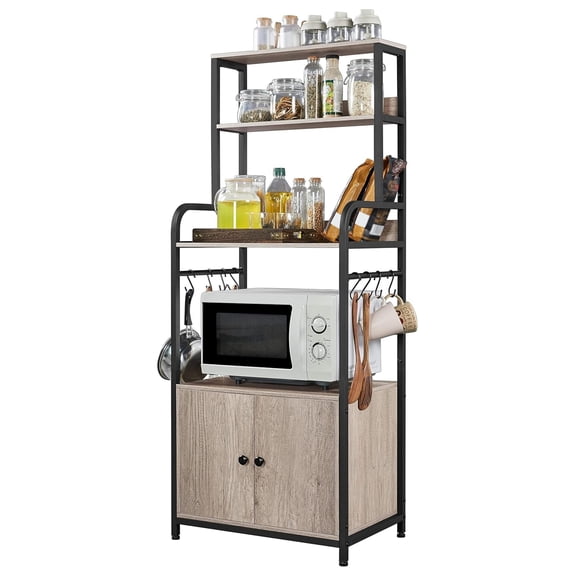 Kitchen Baker's Rack with Storage Shelves, 4-Tier Microwave Stand with 8 and Cabinet, 59'' Height Kitchen Shelves for Spices, Pots and Pans, Utility Coffee Station