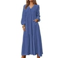 thumbnail image 2 of Women'S Boho Cotton Maxi Dress V-Neck Long Sleeve Flowy Beach Dress with Pockets and Buttons Dark Blue XL, 2 of 9
