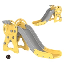 Qaba Toddler Slide, 3 in 1 Slide for Kids Ages 1-3 Years, Indoor Slide with Basketball Hoop, Climber, Pattern, Yellow