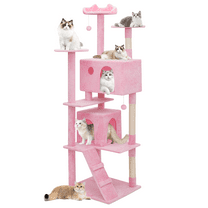 MoNiBloom 77"H Multi-Level Cat Tree Condo W/Scratching Post Tower & Perch, Play House, Soft Pink