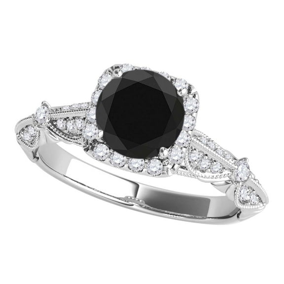 Mauli Jewels Engagement Rings for Women 1.30 Carat Halo Black Diamond Engagement Wedding Ring Crafted 4-prong 14k Solid White Gold