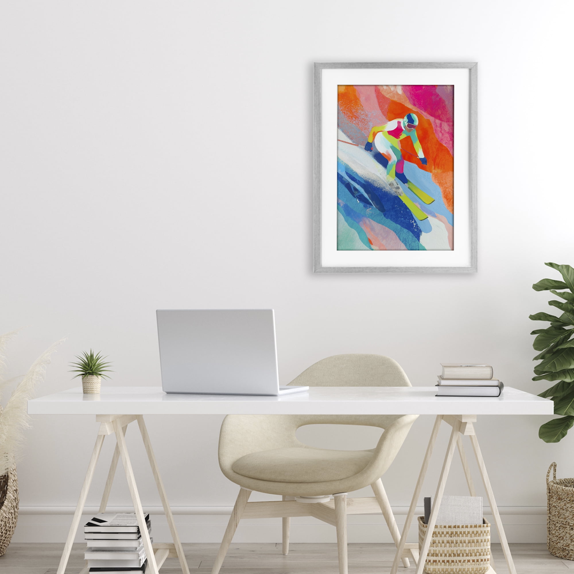 Stupell Industries Skiing Down Neon Slopes Gray Framed Print Under Glass, design by Chromatic Storm Studio