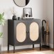 thumbnail image 2 of QinaQin Aparador buffet de ratán con puertas y repisas, consola moderna estilo farmhouse para sala, comedor, pasillo o entrada, 2 of 8