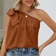 thumbnail image 2 of Blusa sin mangas con pajarita, marrón claro, corte holgado para mujer, talla XL, estilo veraniego sofisticado, 2 of 6