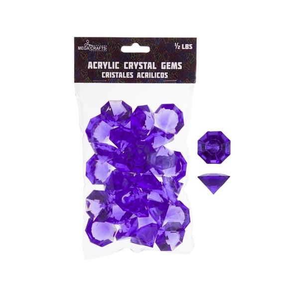 Mega Crafts 1/2 lb Grands Diamants Acryliques Violets, Gemmes en Plastique pour Arts et Artisanat, Remplisseurs de Vases et Dispersifs de Table, Pierres de Décoration, Galets Brillants