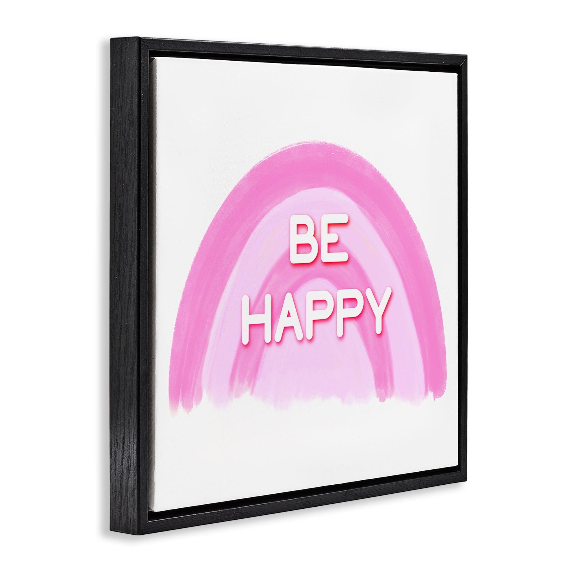 Stupell Industries Purple Be Happy Text & Numbers Painting Black Floater Framed Canvas Art Print Wall Art, 18 x 18