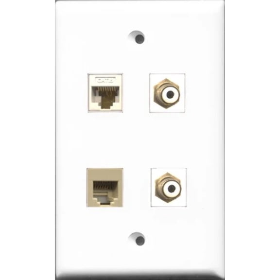 RiteAV - 2 Port RCA White and 1 Port Phone RJ11 RJ12 Beige and 1 Port Cat6 Ethernet White Wall Plate