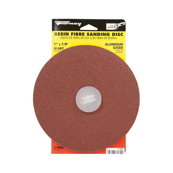 Disco de lijado Forney de óxido de aluminio 50, grano 7 pulgadas, paquete de 3
