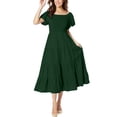 thumbnail image 6 of SMihono Summer Dresses for Women 2025 Comfy Square Neck Short Puff Sleeve Smocked Tiered Ruffle Hem Maxi Dress A Line Outfits Green XL, 6 of 6
