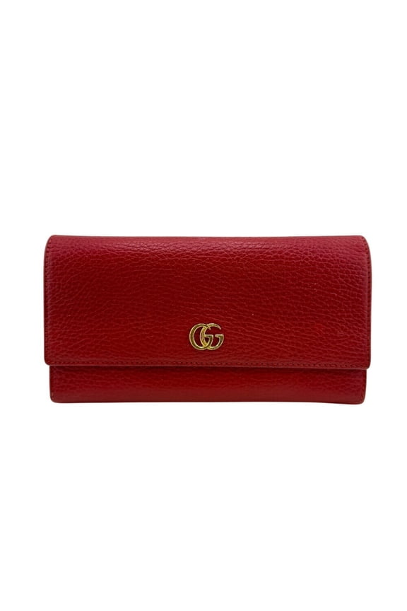 Pre-Owned GUCCI 456116 GG Marmont Long Wallet, Red, Women's (Good)
