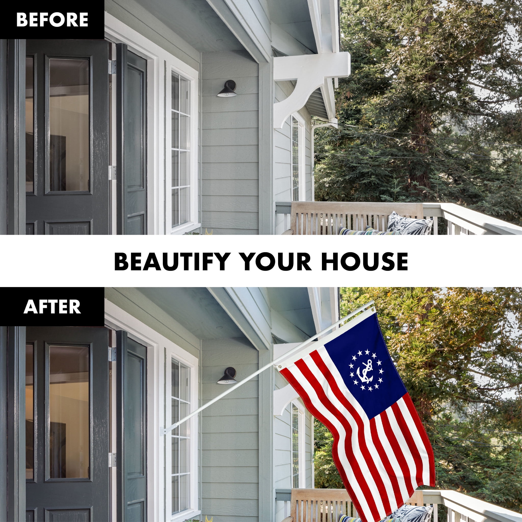 G128 Combo Pack: 6 Ft Tangle Free Aluminum Spinning Flagpole (White) & American USA Yacht Ensign Flag 3x5 Ft, ToughWeave Series Embroidered 300D Polyester | Pole with Flag Included