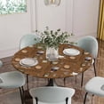 thumbnail image 2 of Coffee Theme Fitted Tablecloth with Elastic Edged, Round Table Cloth for Dining Table, Funny Brown Vintage Beans Latte Tea Cup Waterproof Oil Proof Table Cover for Indoor Outdoor 36"-44", 2 of 8