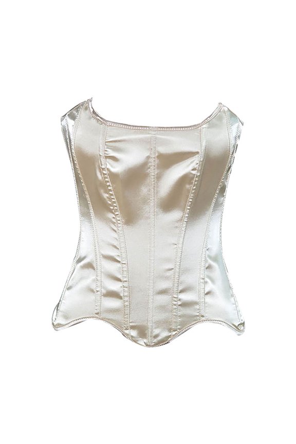 Women's Satin Corset Top - Square Neck Boned Waist Cinching Strapless Bustiers, Fashion & Costume Use, Plus Size Friendly