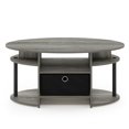 thumbnail image 6 of Furinno Jaya Oval Modern Grey Coffee Table with Side Shelves and Storage Bin, Side Table with Shelf, for Living Room, Bedroom, Home Office, Grey Oak, 6 of 6
