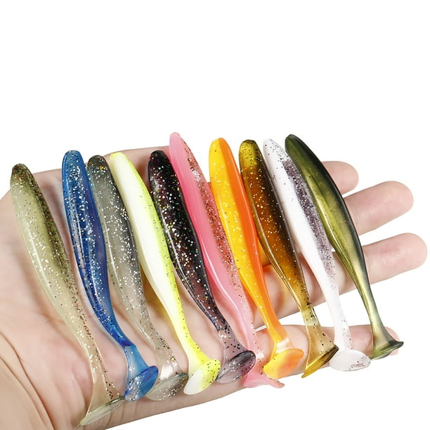 Cadialan 50pcs Fishing Lure Soft Two-color Smooth T-tail Artificial Bait  Multi-color Bionic Fake Bait Fishing Tackle Accessories 