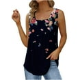 thumbnail image 2 of Summer Saving Wycnly Womens Tank Tops Pleated Swing Tank Tops Comfy Breathable Tunic Summer Fashion Floral Print Square Neck Sleeveless Shirts Blouse Black l, 2 of 4