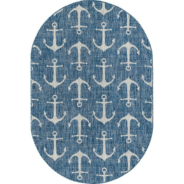 Unique Loom Tapis de Plage Nautique 5' 3 x 7' 10 Ovale Bleu/gris