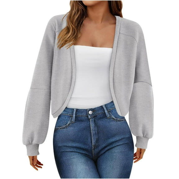 Njagoc3 Women's Crew Neck Long Sleeve Oversized Cropped Cardigan,Gray,M