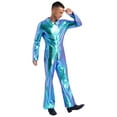 thumbnail image 2 of TiaoBug Mens Movie Star Jumpsuit sHINY Metallic Singer Dancer Leotard Halloween Party Costume Blue 3XL, 2 of 7
