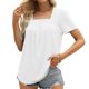 thumbnail image 1 of Fiudx Camisetas para Mujer Camiseta Holgada Cómoda con Cuello Cuadrado de Color Sólido a La Moda para Mujer, Blusa de Manga Corta, Tops Informales, 1 of 7
