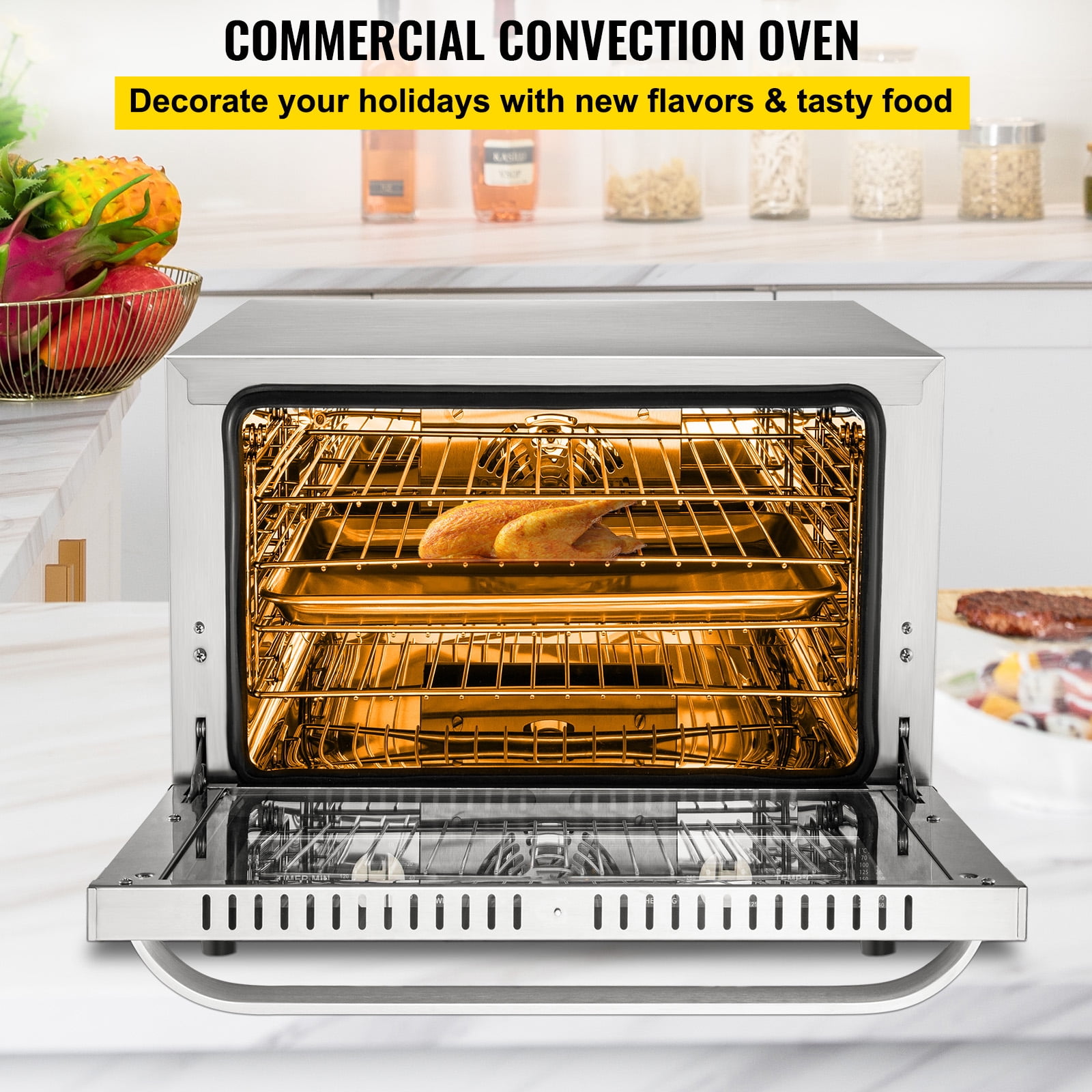 ARTYUIO Commercial Convection Oven 21L 22Qt Countertop Toaster Oven  Brushed Stainless Steel with High-temperature Protection Function Double  Hea