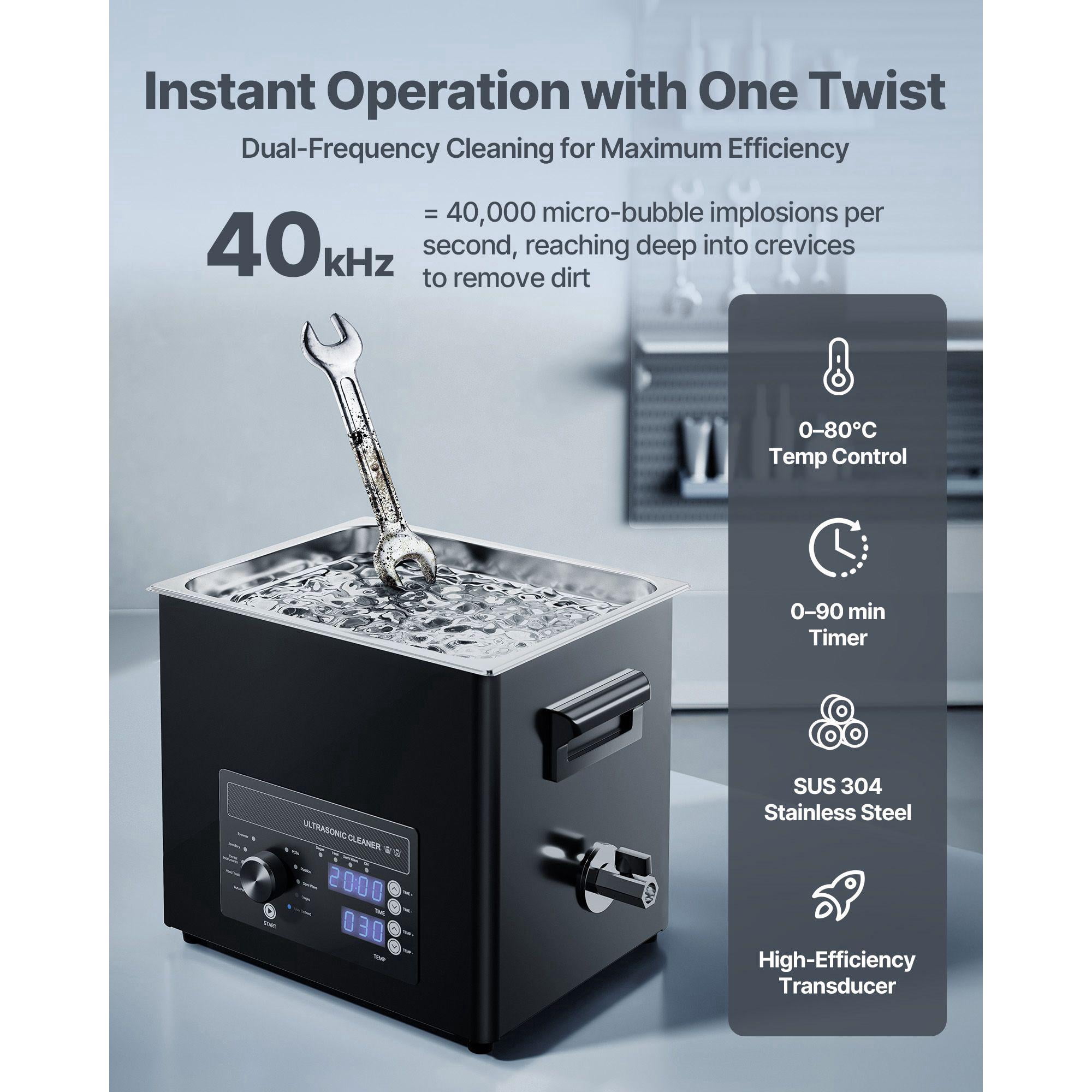 10L Ultrasonic Cleaner Professional Machine with Knob Control Stainless Steel Basket and Cleaning Ball for Watches Razors Jewelry Coins