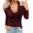 thumbnail image 5 of Womens Long Sleeve T Shirt Tops Deep V Neck Shirts Casual Slim Fit Basic T-Shirt Tee, 5 of 6