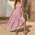 thumbnail image 2 of Women's Bohemian Spaghetti Strap Smocked Tiered Long Beach Sun Dresses Sleeveless Solid Maxi Dress, 2 of 8