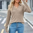 thumbnail image 5 of Ribbed Sweater Top Women's Knitted Collared Sweaters Long Sleeve V-Neck Shirts Winter Pullover Tops, 5 of 8