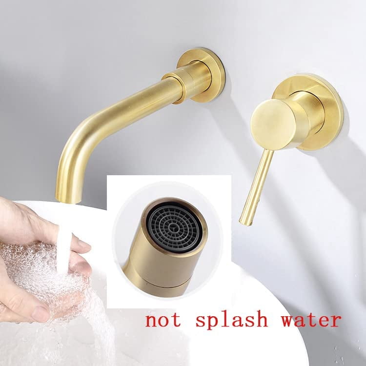 Brushed Gold Bathroom Faucet Wall Mount,with 360° Swivel Spout,Hot and Cold,Brass Single Handle Wall Mount Bathroom Sink Faucet