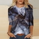 thumbnail image 1 of ICHUANYI Liquidación Moda Mujer Pascua Impreso Camiseta Suelta Longitud Media Mangas 3/4 Blusa Cuello Redondo Tops Casuales ICHUANYI WER2023082200983, 1 of 5