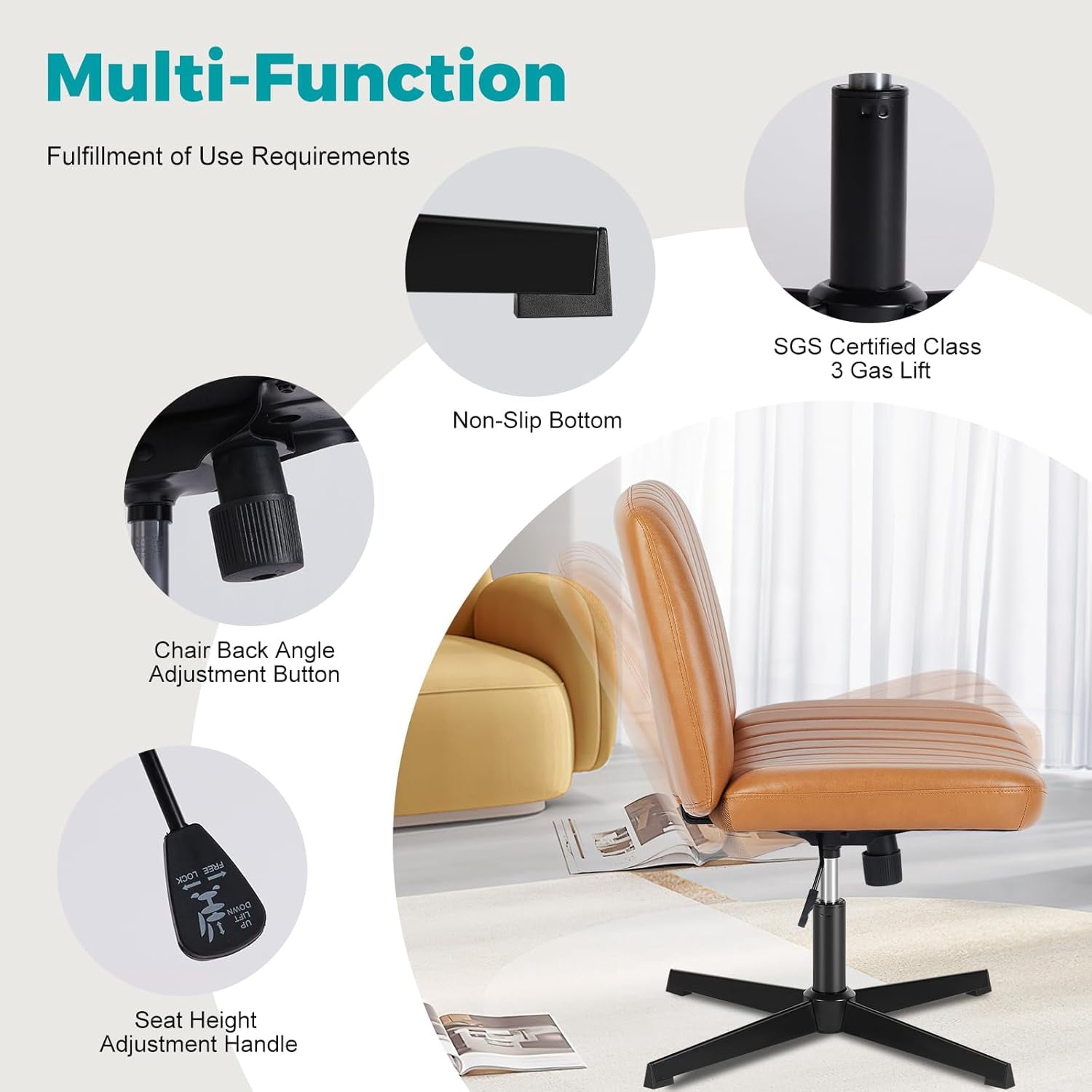 Simenmax Height Adjustment and 360 Degree Rotation Office Desk Chair, Dark Gray
