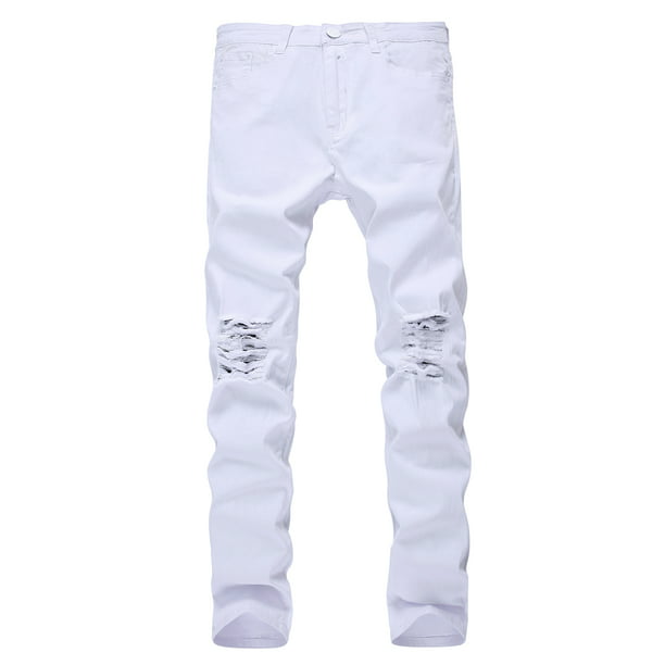 Grønne bønner feudale brydning Vintage Style Ripped Skinny Jeans For Men Boy Destroyed Frayed Slim Fit  Denim Hip Hop Pants Trousers Mens Denim Moto Biker Jeans Size 28-42 White  40 - Walmart.com