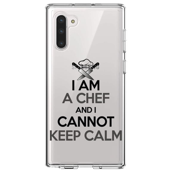 DistinctInk Clear Shockproof Hybrid Case for Samsung Galaxy Note 10 (6.3" Screen) - TPU Bumper Acrylic Back Tempered Glass Screen Protector - I Am the Chef Cannot Keep Calm