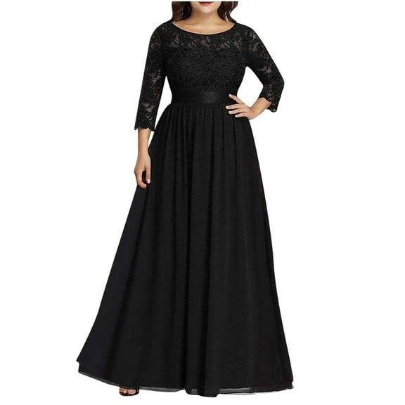 Edvintorg Maxi Dress For Women Fall 2023 Clearance Plus Size Women's Dresses Fashion Casual Round Neck Sexy Three-Quarter Sleeve Embroidery Long Party Dress