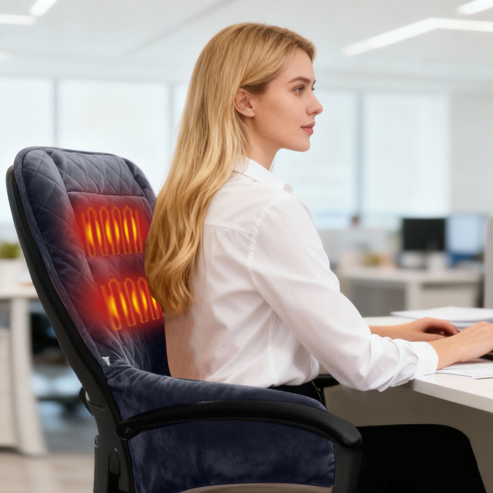 Heated Office Chair Cushion with Lumbar Support, USB Powered Heating Seat Pad with 3 Heat Levels, Large Area Warmth for Desk Chairs, Wheelchairs and Home Office Use with Timer Function