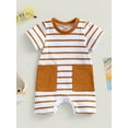 thumbnail image 2 of Wassery Newborn Baby Boy Girl Romper 3 6 12 18 Months Infant Boys Girls Summer Outfit Short Sleeves Pocket Stripe Bodysuit One Piece Jumpsuit Cute Infant Clothes, 2 of 8