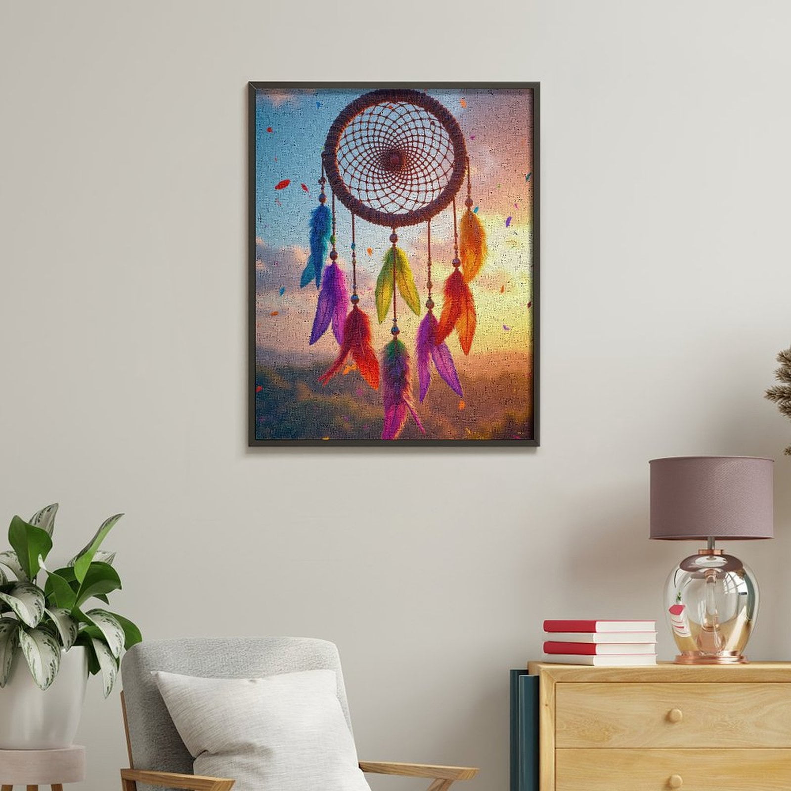 Paint By Numbers Kit for Adults Beginner - Colorful Feather Dream Catcher Sunset DIY Canvas Painting Kits for Adults, Frameless Paint By Number for Adults for Home Wall Decor 16x20 Inch