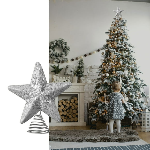 Xihbxyly Estrella Navideña para La Punta Del Árbol, Elegante Decoración con Cuentas, Metal y Plástico Inoxidables, Tamaño Estándar para La Mayoría de Los Árboles, Decoración para Fiestas En Casa o En